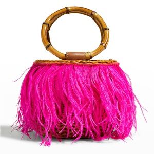 Serpui charlotte ostrich feather wicker clutch Neiman Marcus